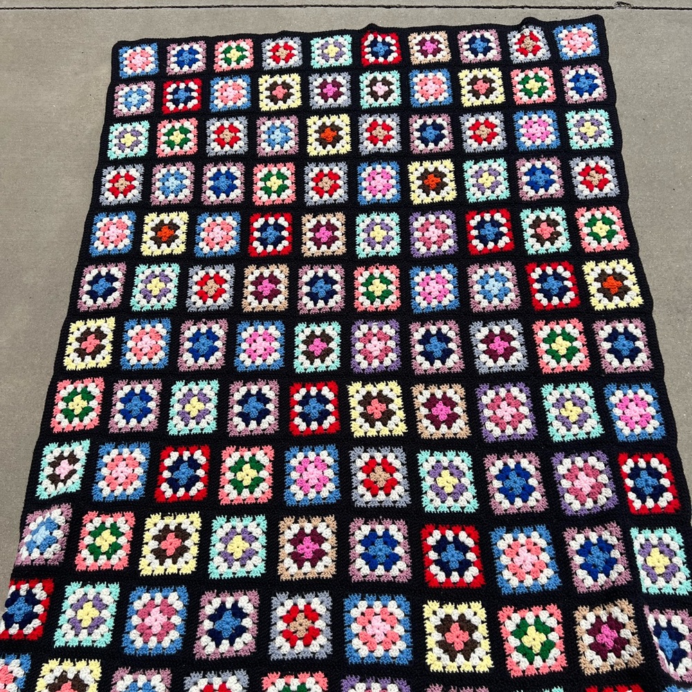 Colorful Crochet Granny Square Blanket